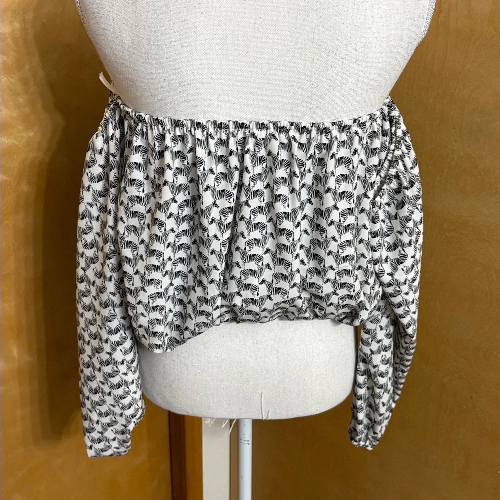 Free People Black And White Zebra Cropped Off The Shoulder Top S 100% Rayon